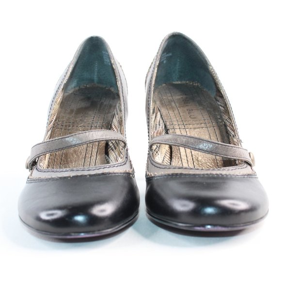 Bobbi Blu Anthropologie Black Leather Cap Heels - Picture 4 of 12